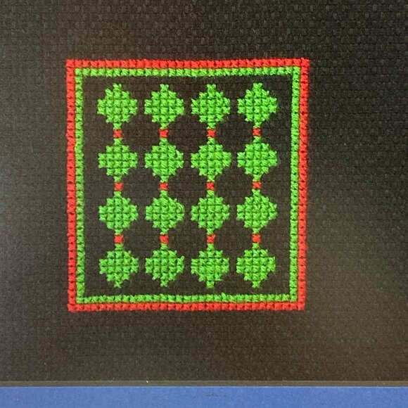 Vintage Handmade Amish Quilt Squares 14" Framed Cross Stitch - Picture 6 of 11